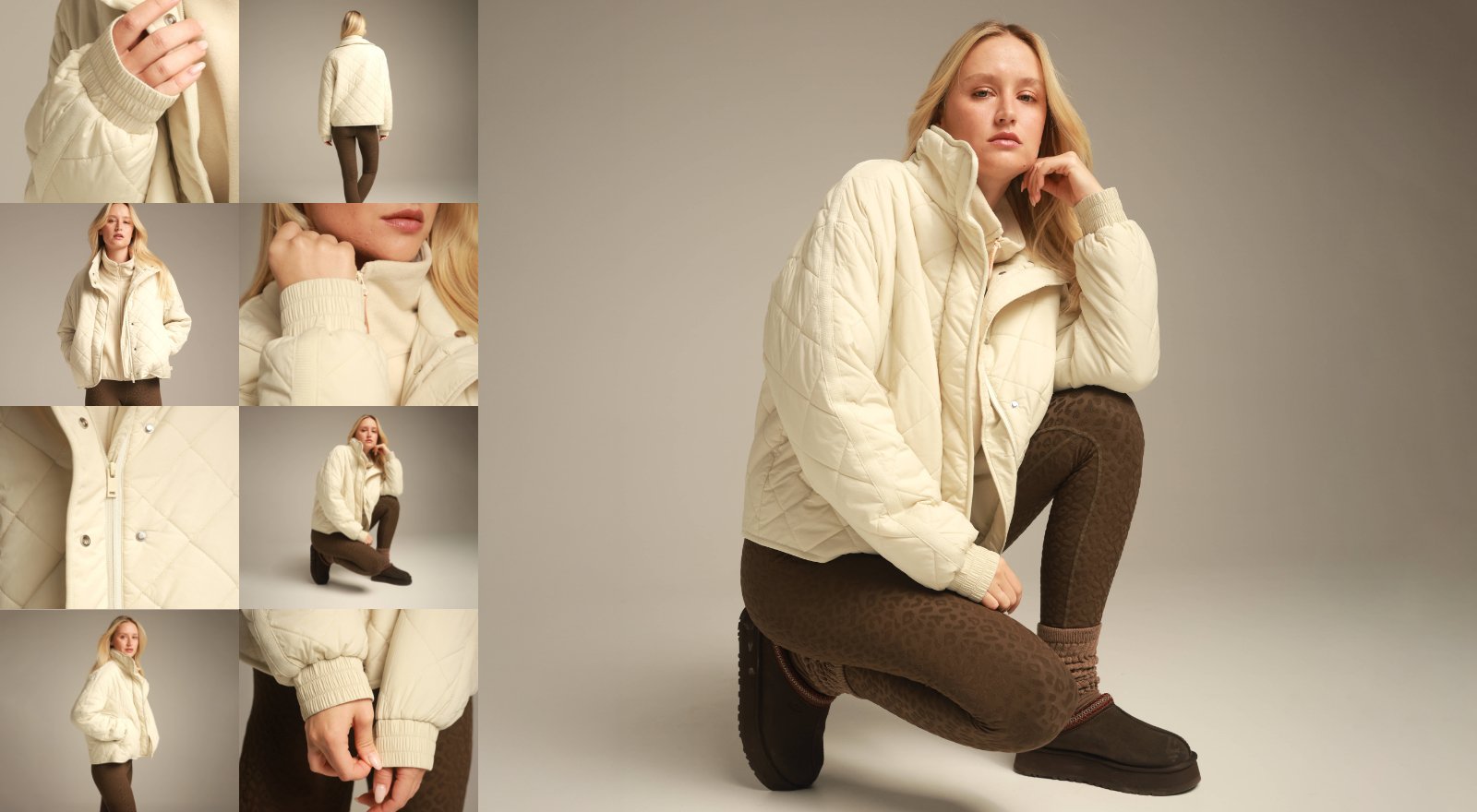 באנר פרסום תמונת אווירה מעיל קווליט בז' וסט איליוס ג'קארד בצבע חום