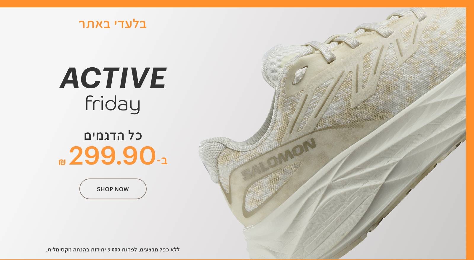 בלעדי באתר אקטיב פריידי.. כל הדגמים 299.90 ש"ח. לקניה. ללא כפל מבצעים.לפחות 3,000 יחידות בהנחה מקסימלית